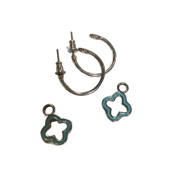 Origami Owl | Interchangeable Aqua Blue Silver Tone Earrings with Fortune Cookie - Picture 2 of 4